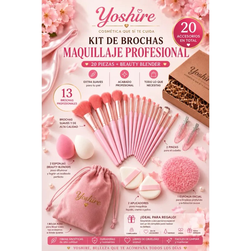 Kit Brochas Maquillaje Profesional 20 Piezas Beauty Blender