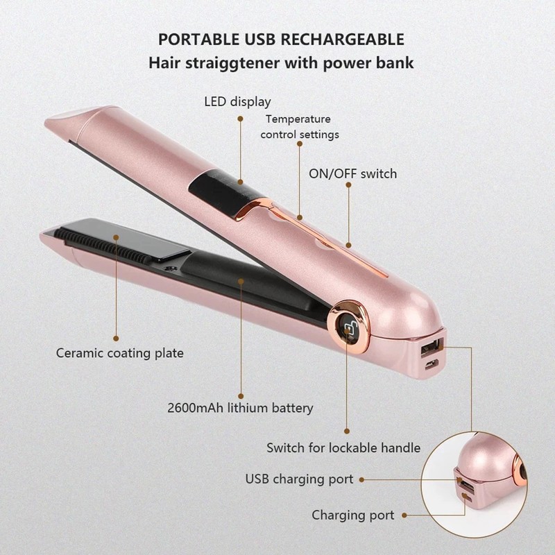2 in 1 Curling Iron and Straightener USB Wireless Straightener