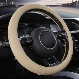 Universal Car Steering Wheel Cover, Heavy-Duty, Leather, 37-38 cm / 15 Inches, Non-Slip Steering Wheel Protector.
