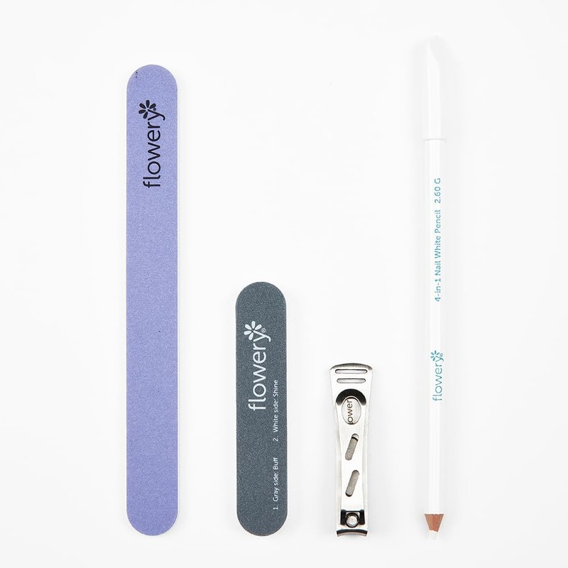 Flowery Natural French Manicure Kit – with Nail Clipper, File,