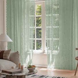 Rinwoc - Cortinas transparentes de encaje verde salvia – encaje clásico con patrón de cereza para recámara, cortinas de privacidad rústica con bolsillo para barra, delicados tratamientos de ventana
