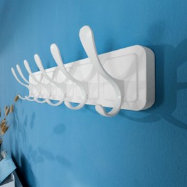 SKOLOO Coat Rack Wall Mount - Wooden White Wall Coat Hook, Wall Coat Hanger Rack with 6 Hooks for Hanging Coats, Hats, Clothing, Scarfs, White