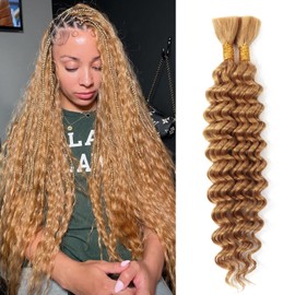 Deep Wave Bulk Human Braiding Hair For Boho Braids Knotless Bohemian Braids Brown Curly Hair Bundles No Weft Micro Braiding Hair Wet And Wavy Hair For Braiding (27#, 20 Inch(50g/Bundle x2))