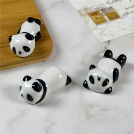 Pack of 8 Chopstick Holders, Cute Panda Shaped Chopstick Rack, Ceramic Sticks Holder, Suitable for Kitchen and Table Decoration (Black and White)