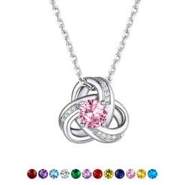 Suplight Love Knot Diamond Necklaces for Women, Rose Quartz Birthstone Infinite Necklaces Cubic Zircon Crystal October Birthstone Pink Stone Simple Necklace Everyday Jewelry for Women
