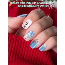 Christmas Semi Cured Gel Nail Strips, Christmas Snowflake Tree Gel Nail Wraps Stickers Snowman Winter Holiday Nail Polish Strips with Nail File, Nail Stick for DIY Nail Art Decals-20PCS