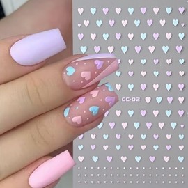 Valentine's Day Nail Stickers 3D Self-Adhesive Heart Nail Decals Colorful Heart Lip Print Nail Designs Nail Art Supplies 6PCS Love Star Flower Valentine's Stickers for Nails Manicure Decorations