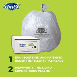 Mint-X - MX3860HD C22 Rodent Repellent Trash Bag, 0.870 Mil, Hi-Density, Star Seal, 38" Height x 60" Length, 60 Gallon, Clear (Pack of 150)