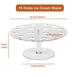 Reicyfang Ice Cream Cone Holder, Clear Acrylic 16-Hole Multi-Use Display Rack for Ice Cream Cones, Cotton Candy, Waffle Cones, Hand-Roll Sushi & Popcorn