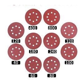 Pack of 100 Velcro Sanding Discs 8 Holes 5 Inch Sanding Discs 125 mm Velcro, Round Sandpaper for Random Orbital Sanders (10x 40/60/80/100/120/180/240/320/400/800)
