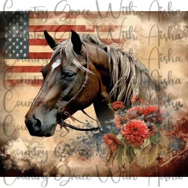 Handmade 20oz Skinny Tumbler Sublimation Transfer Horse Flag Floral Ready To Press