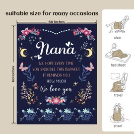 SECOGM Nana Birthday Gift from Grandchildren - Soft Flannel Blanket for Mothers Day, Christmas - 50" x 60" Navy Blue