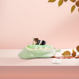 PWQEIONC Ballet Dance Shoe Small Cosmetic Bag, Small Cosmetic Bag for Purse, Portable Cute Travel Makeup Pouches, Pink Mesh Makeup Organizer Bag (Green)