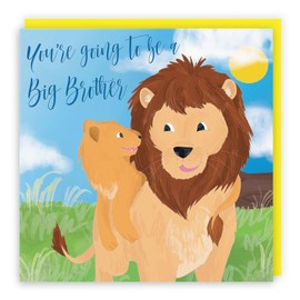 Hunts England - New Baby Pregnancy Announcement Big Brother Card For Son - You're Going To Be A Big Brother - New Baby Reveal - Surprise - Mum To Be - Cute Lions - Jungle Collection