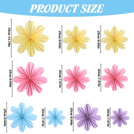 10pcs Hanging Paper Fan Flower Decoration,Yellow,Pink,Blue,Purple,Paper Fans for Party,Birthday,Wedding, Festival Decoration