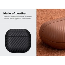 Haobobro [Carbon Fibre Texture] Leather Case for AirPods 4th Generation 2024 - Handmade AirPods 4 Leather Case - Shockproof AirPods 4 Leather Case - AirPods 4 Protective Leather Case - Black