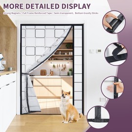 Reversible Left or Right Side Opening Insulated Door Curtain, Keep Cold Out Thermal Magnetic Door Screen Cover Auto Closer for Kitchen, Bedroom, Air Conditioner Room, Fits Doors up to 60" x 80", Grey