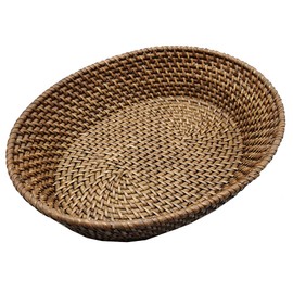 amololo 14 Inch Oval Rattan Basket, Handmade Wicker Serving Basket Tray with 3.5 Inch Raised Sides, Large Rattan Fruit Bowl, Coffee Table Décor for Bread, Snack, Makeup, Valet, Odds and Ends, L, Brown
