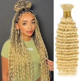 Human Braiding Hair 613 Blonde 16 Inch 100g Deep Wave Bulk No Weft Curly Bundles Human Hair Extensions for Boho Knotless Wet and Wavy Braids (613)