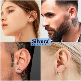 Antique Eye of Horus Studs Earring Solid Silver Triangle Earrings Stud Religious Jewellery for Man Woman