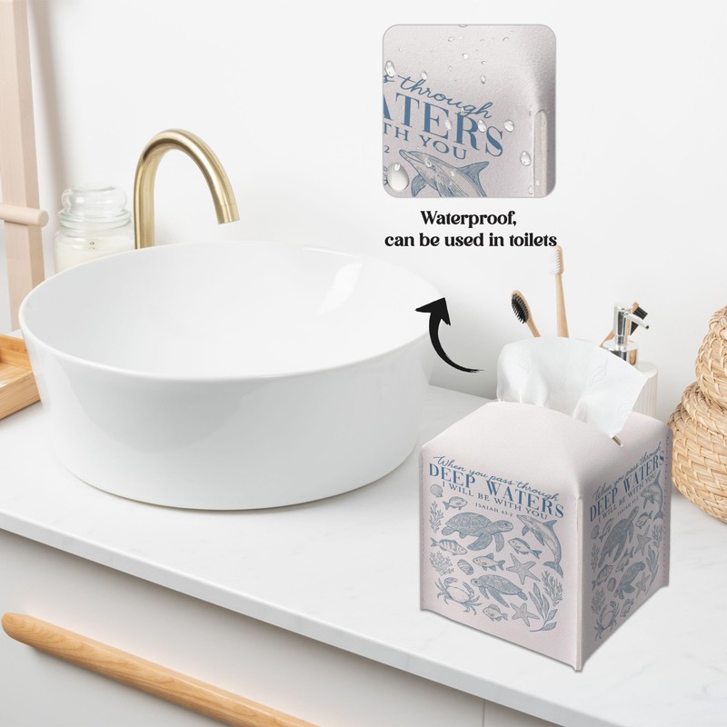 Sea Turtle Christian Tissue Box Cover, Square Decorative Tissue Box