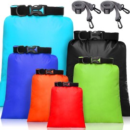 Set de Bolsa Seca Impermeable Bolsas Estancas Livianas de 15 L+ 8 L +5 L+4 L+3 L+ 2 L y 2 Correas de Hombro Ajustable Larga para Kayak, Rafting, Canotaje, Senderismo, Camping (Colorido, 6)