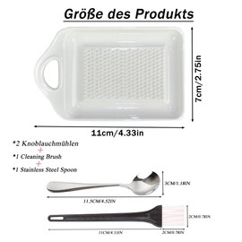 UFOVAOK Set of 2 ceramic ginger graters, ginger grater, fruit grater, vegetable grater, nutmeg grater with 1 and brush and 1 spoon for ginger, garlic, nutmeg, celery, carrots, mustard, 11 x 7 cm