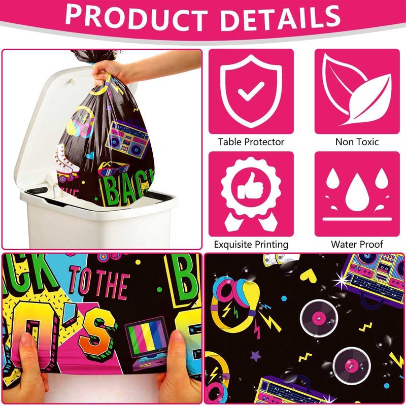 4 Pcs 80s Tablecloths Plastic Back to the 80's Birthday
