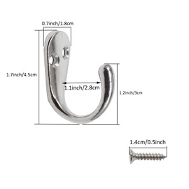 Gutapo Coffee Cup Hooks 20pcs Silver Hooks Door Wall Closet Mounted Single Hook Hangers for Robe Coat with 46pcs Screws