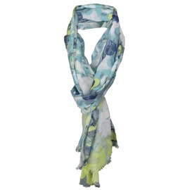 TigerTie Chiffon Scarf in Mint Turquoise Grey Anthracite Yellow Black Patterned Size 180 x 50 cm, Mint Turquoise Grey Anthracite Yellow Black