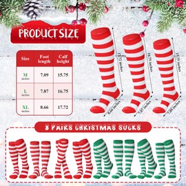 Glitopper 8 Pairs Striped Christmas Knee High Socks Elf Socks Bulk Xmas Socks Red White Green Christmas Gifts Stocking(Red Green, M)