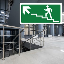 Pubblimania Staircase Ascent Left Emergency Exit | Aluminium Composite Sign 3mm Outside/Inside (Stair Left Ascent, 1 Unit)