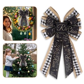 Habbiful Large Easter Bow for Wreath, Easter Wreath Bow for Front Door Fence Spring Religion Burlap Bow Black and White Plaid Tree Topper Bow for Easter Indoor Outdoor Decoration