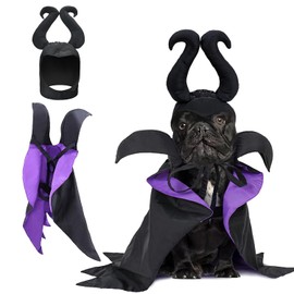 Disfraz de Halloween con forma de bruja para perro, capa de vampiro morado, cachorro, mago, cuernos, sombrero de diablo, traje de día festivo para perros pequeños y medianos