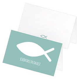 Itenga 24 x place cards, name plate Fish Communion Christening Confirmation, boys, girls., turquoise