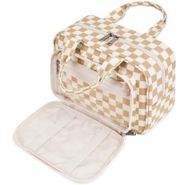 Narwey Full Size Toiletry Bag Large Makeup Bag Organizer Travel Cosmetic Bag for Women and Men (Light Checkerboard)