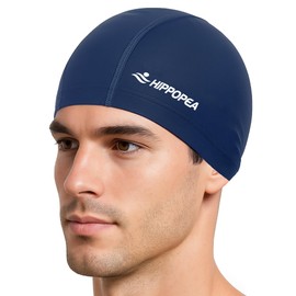 HIPPOPEA Fabric Swim Cap for Adult Women & Men, High Elasticity Lycra Cloth Swimming Cap, Breathable, Lightweight & Comfortable, Fit Both Long Hair and Short Hair (Deep Blue)