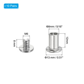 PATIKIL Hex Chicago Screws, 10 Set Binding Screw Posts M6 x 12 mm Connecting Hex Drive Socket Cap Bolt Nuts for Scrapbook Leather Belt Album Photo Furniture Repair, Silver