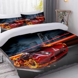 CXYXHW Racing Car Bedding Set for Boys, Sports Car Duvet Cover Extreme Sport Theme Bedding Set for Children with Zip and 2 Pillowcases (Racing Car 4, 200 x 200 cm)