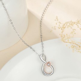 VANSZA Infinity Necklace Women's 925 Sterling Silver Cubic Zirconia Infinity Sign Necklaces Love Jewellery for Women Girls Wife Gift (Silver and Rose Gold), Cubic Zirconia, Cubic Zirconia