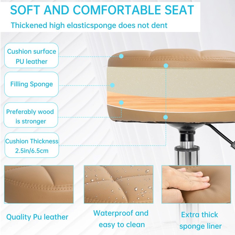 IBVIVIC PU Leather Rolling Stool Height Adjustable Round Swivel Stools