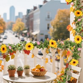 IPOPU 6.2 FT Sunflower Garland Sunflowers Artificial Hanging Flowers Fake Silk Sunflowers Faux Flower Fall Summer Decorations for Outdoor Home Wedding Baby Shower Birthday Party Centerpieces for Table