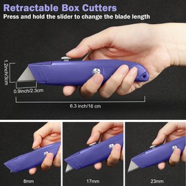 Reginary 20 Pcs Box Cutter Bulk Retractable Utility Knife Heavy Duty Aluminum Alloy Razor Knife for Cardboard Box Carton Opener for DIY, Factory, Home Office(Purple)