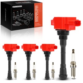 A-Premium (Red) Set of 8 Ignition Coil Pack and Iridium Spark Plugs Compatible with Nissan Juke 2011-2014 1.6L, Juke 2015-2017 1.6L
