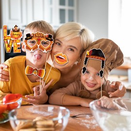 LMSHOWOWO 30PCS Thanksgiving Party Photo Booth Props, Funny Fall Thanksgiving Day Photo Booth Props, Fall Harvest Turkey Pumpkin Themed Selfie Props for Thanksgiving Party Decorations Supplies