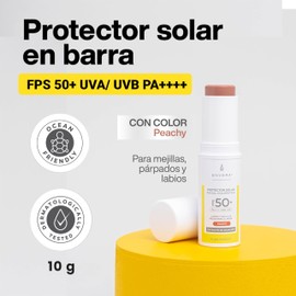 ENVERA | Protector Solar Facial en Barra con Color Peachy FPS 50+ UVA/UVB, PA++++ | 10gr | Bloqueador Solar y Color para Mejillas, Párpados, Labios | Skincare Vegano