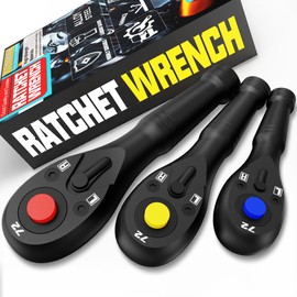 KIRXST Reversible Ratchet 1/4 Inch 3/8 Inch 1/2 Inch 3-Piece Reversible Ratchet with Quick Release, 72 Teeth Ratchet Handle, Small Actuation Angle 5°