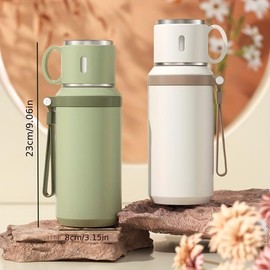 600ml Vacuum Flask, Portable Coffee Cup with Lid, Double Function Coffee Cup, Outdoor Water Bottle for Camping, Cycling, Car, Home, Office, Drinkware:_Baby Pink_600ml