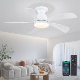 Ceiling Fans with Lights and Remote, 42 Inch White Ceiling Fan for Bedroom with 5 Reversible Blades, Modern Ceiling Fan Noiseless Reversible DC Motor, 6 Speeds, Timing