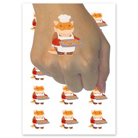 Adorable Dragon Baker with Cookies Temporary Tattoo Water Resistant Fake Body Art Set Collection - 54 1" Tattoos (1 Sheet)